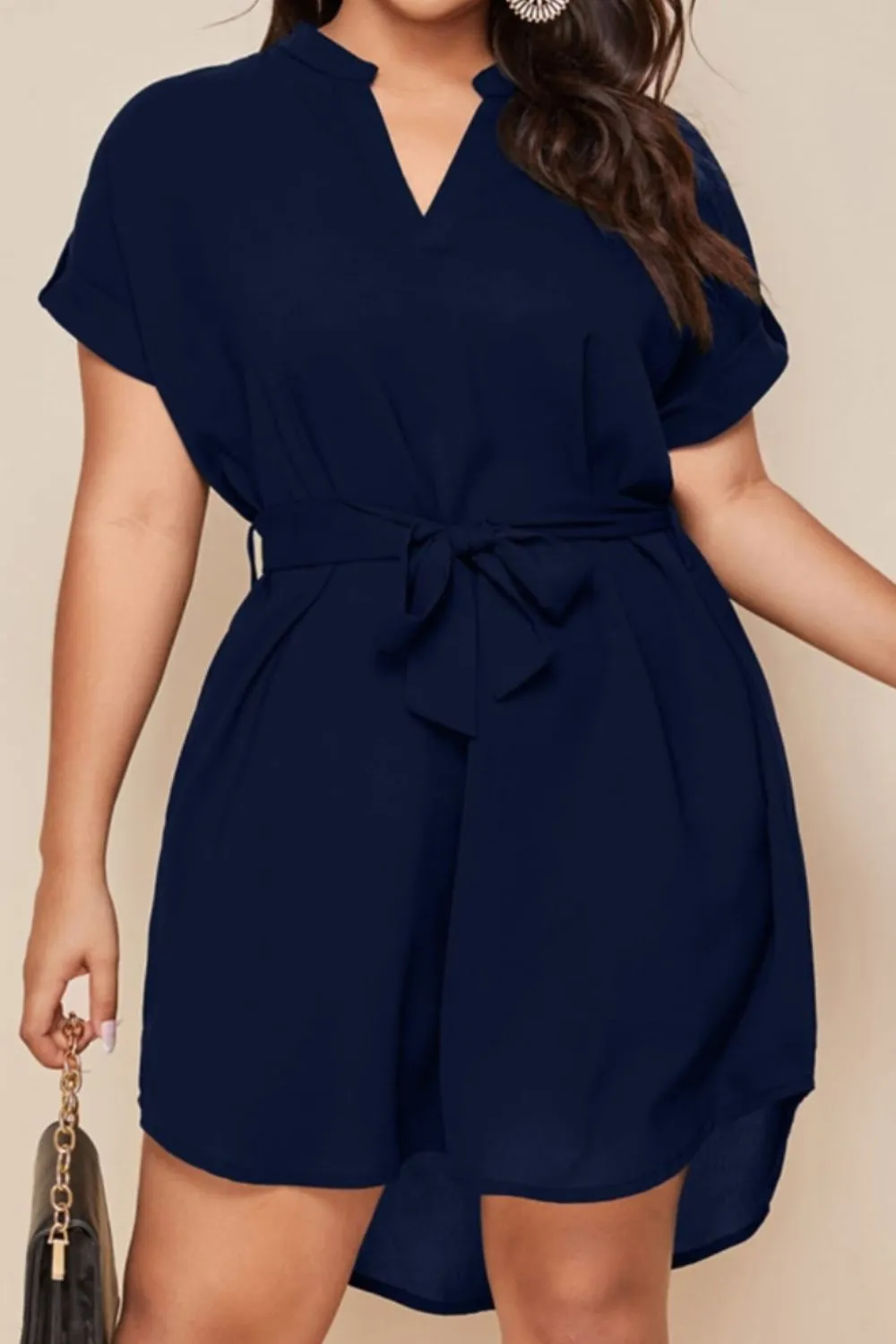 Beach Wedding Guest Attire for Women: Elegant Plus Size Mini Dress with Tie Waist