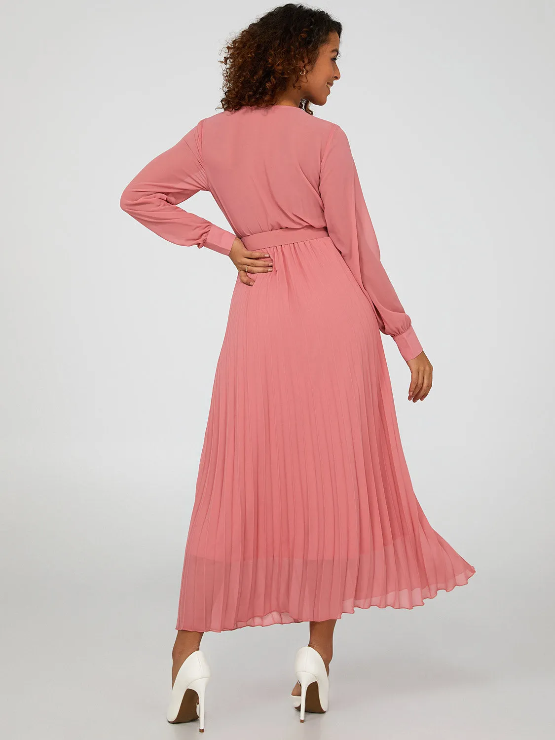 Belted Crossover Pleated Dress