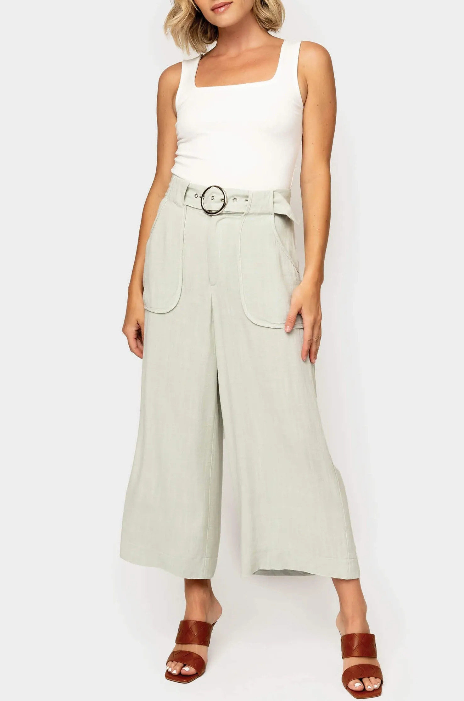 Belted Linen Cropped Trouser