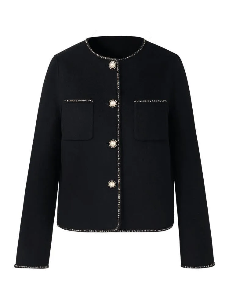 Black Pure Woolen Tweed Jacket