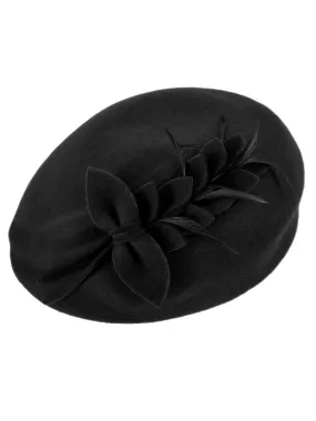 Black Vintage Style Felt Petal & Feather Hat