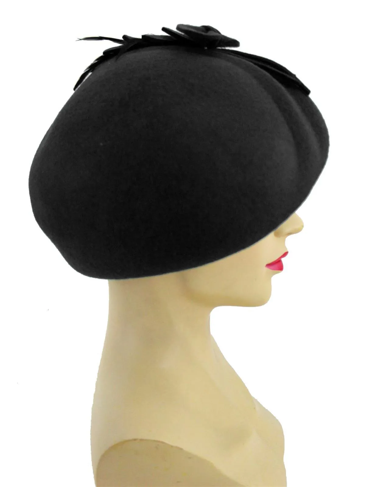 Black Vintage Style Felt Petal & Feather Hat