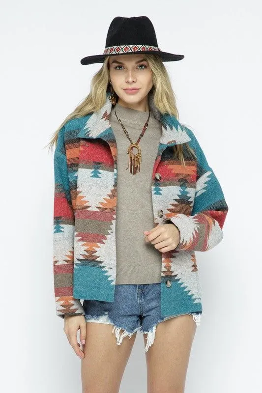 Blue B Soft Comfy Light Weight Aztec Pattern Jacket