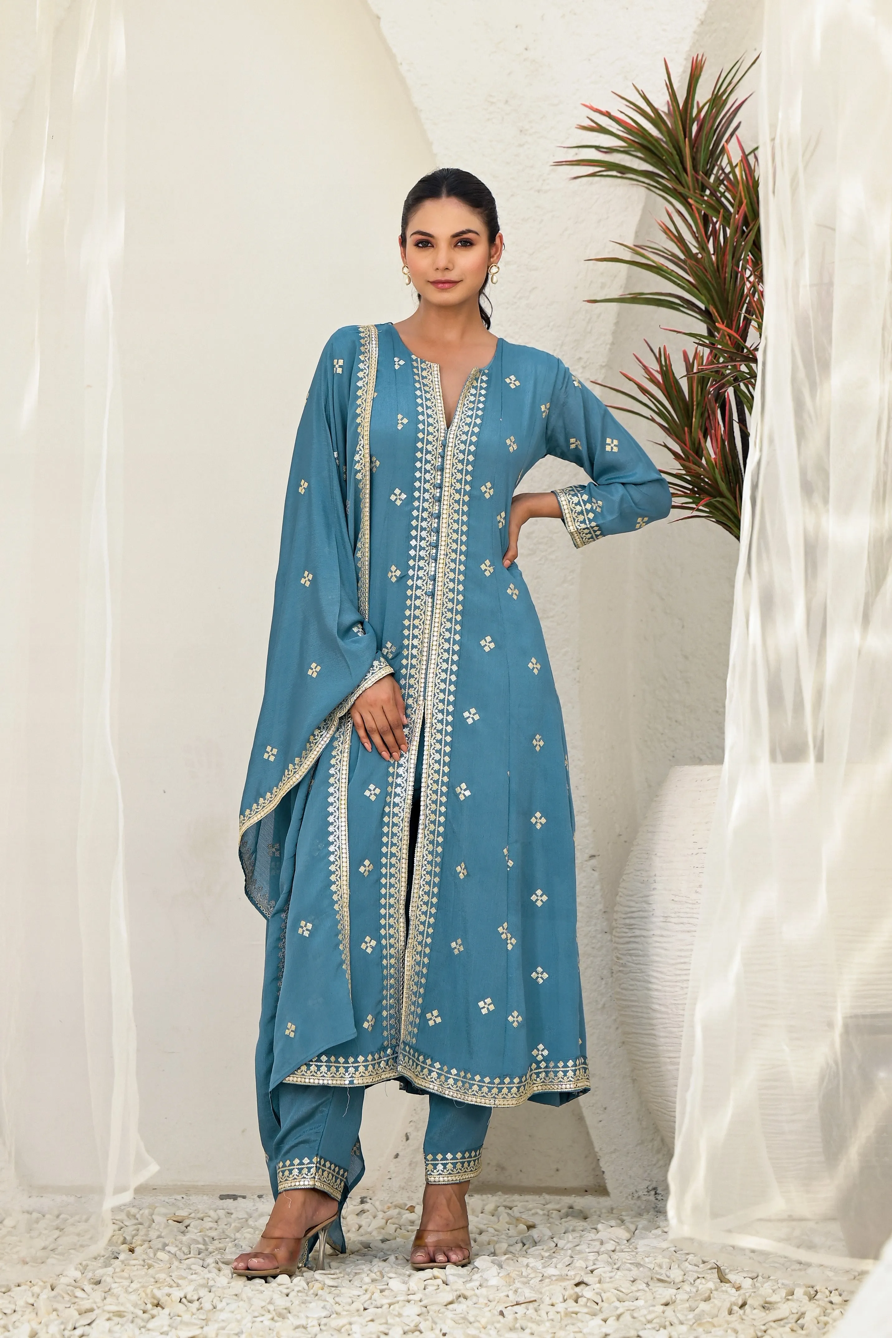 Blue Bliss Embroidered Anarkali Set