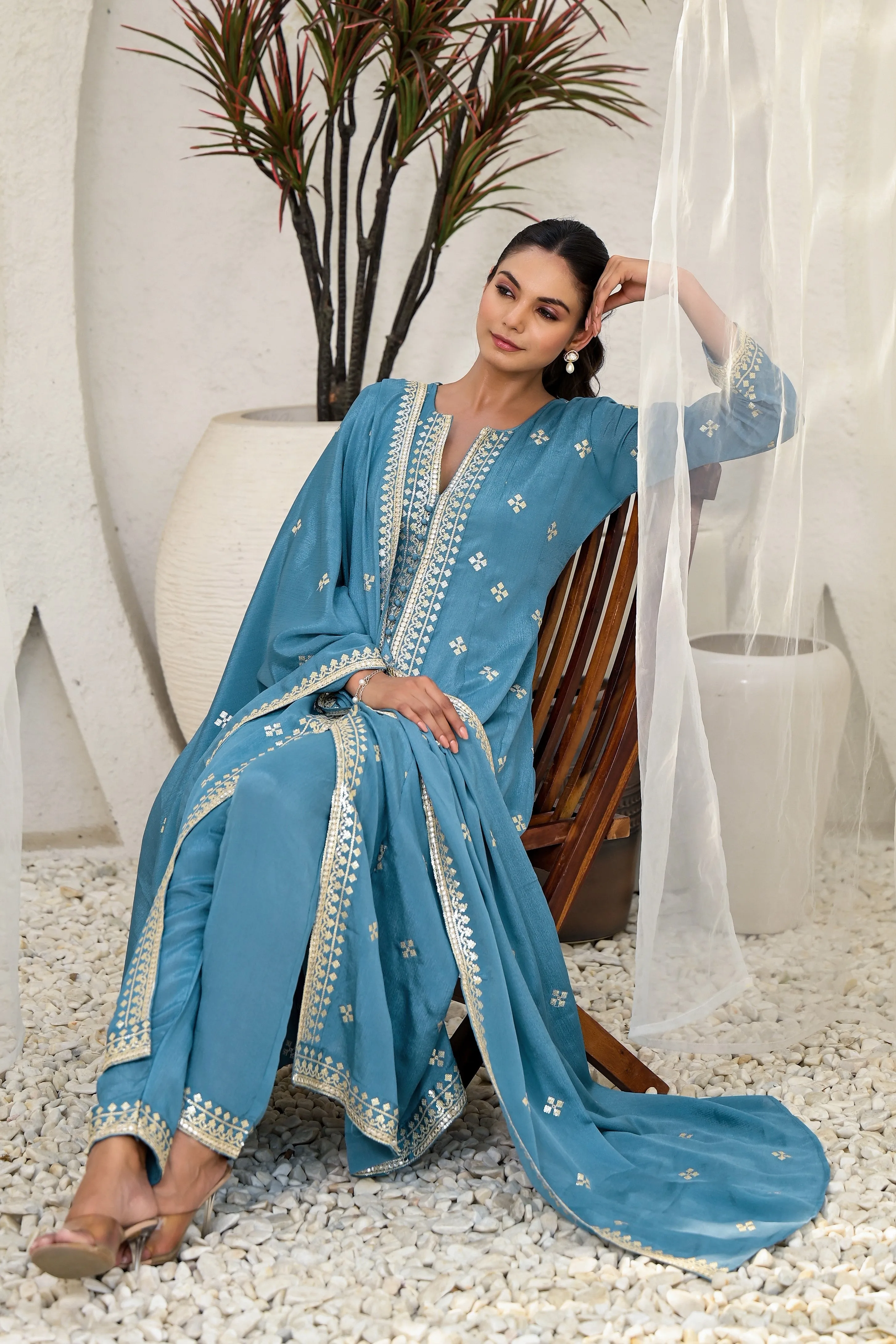 Blue Bliss Embroidered Anarkali Set