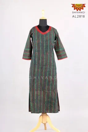 Blue Hand Block Printed Ajrakh Kurti for Women