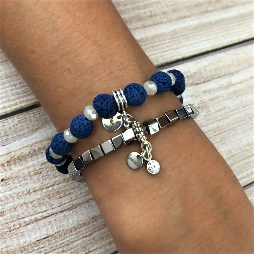 Blue Lava and Pearl Crystal Beaded Bracelet