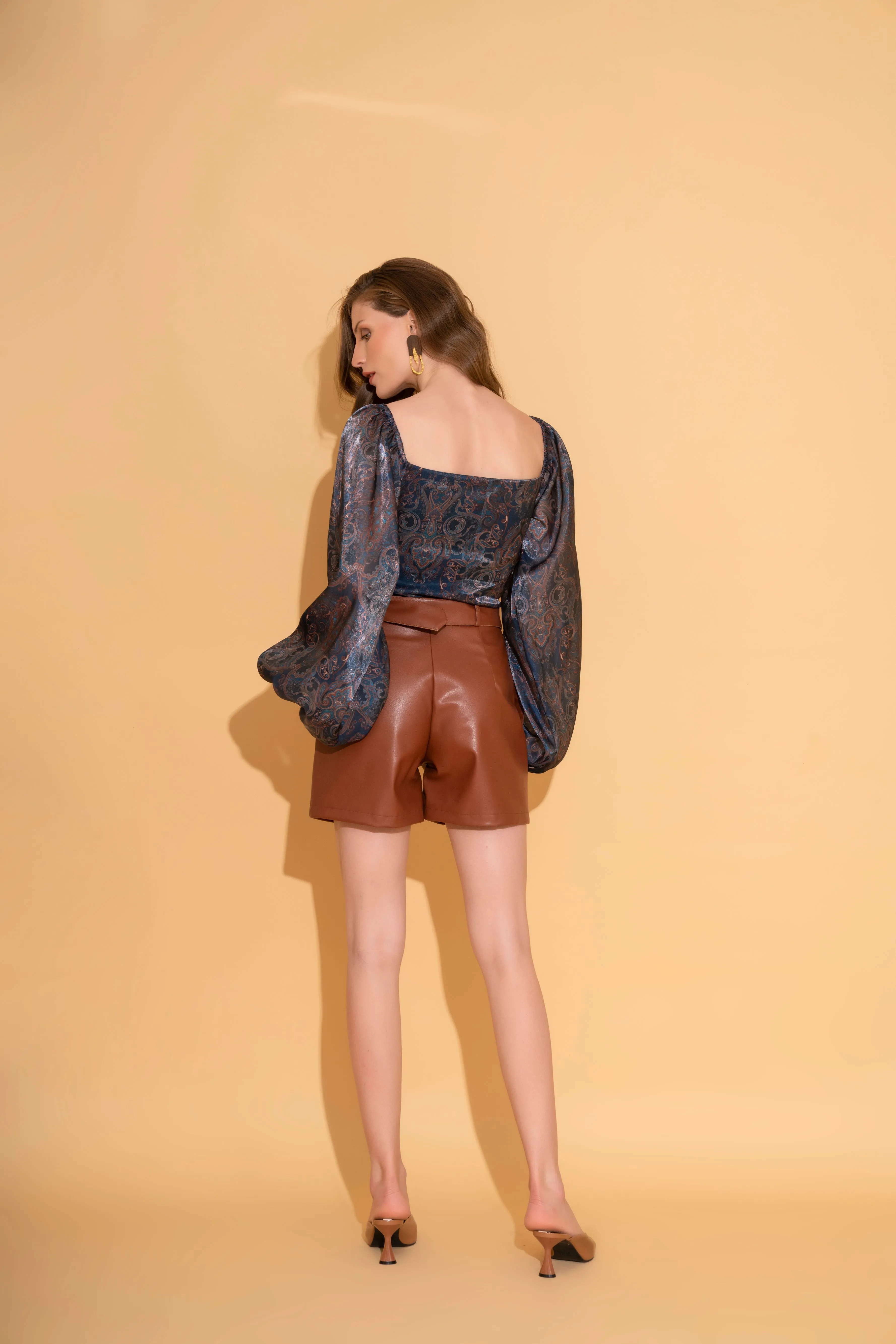 Brown Faux Leather Shorts