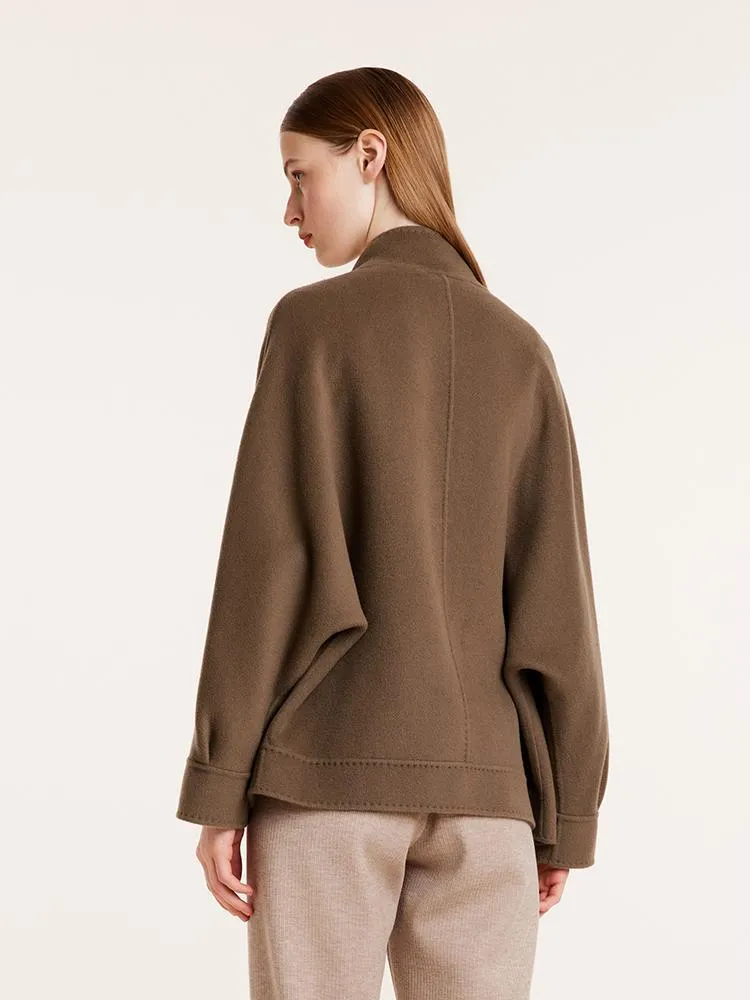 Brown Tencel Wool Mid-Length Jacket