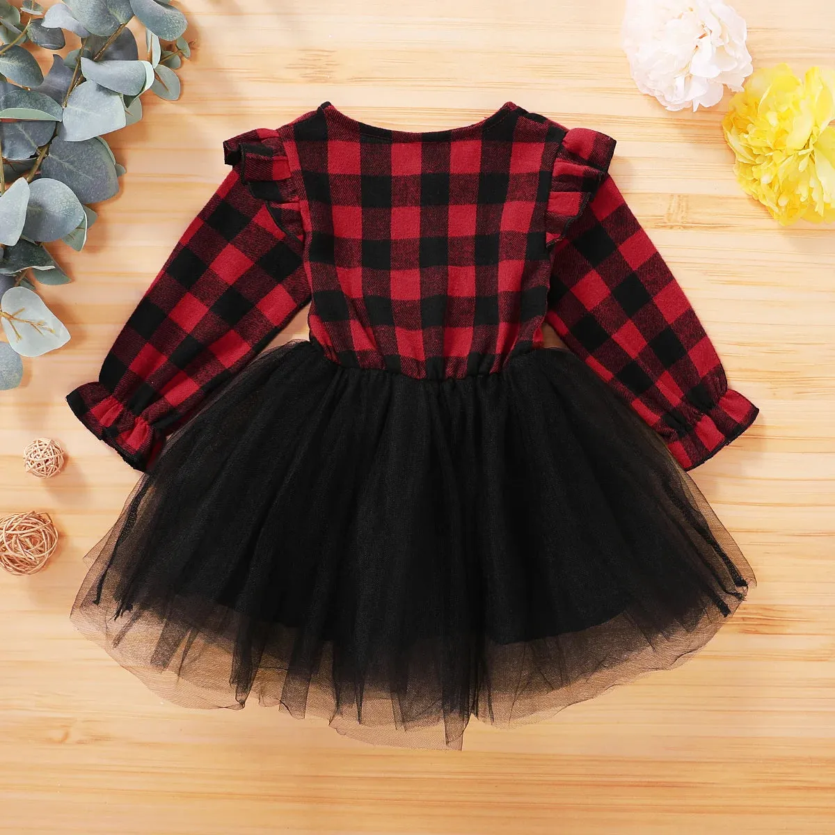 Buffalo Plaid Girls Western Christmas Party Dress Holdiay