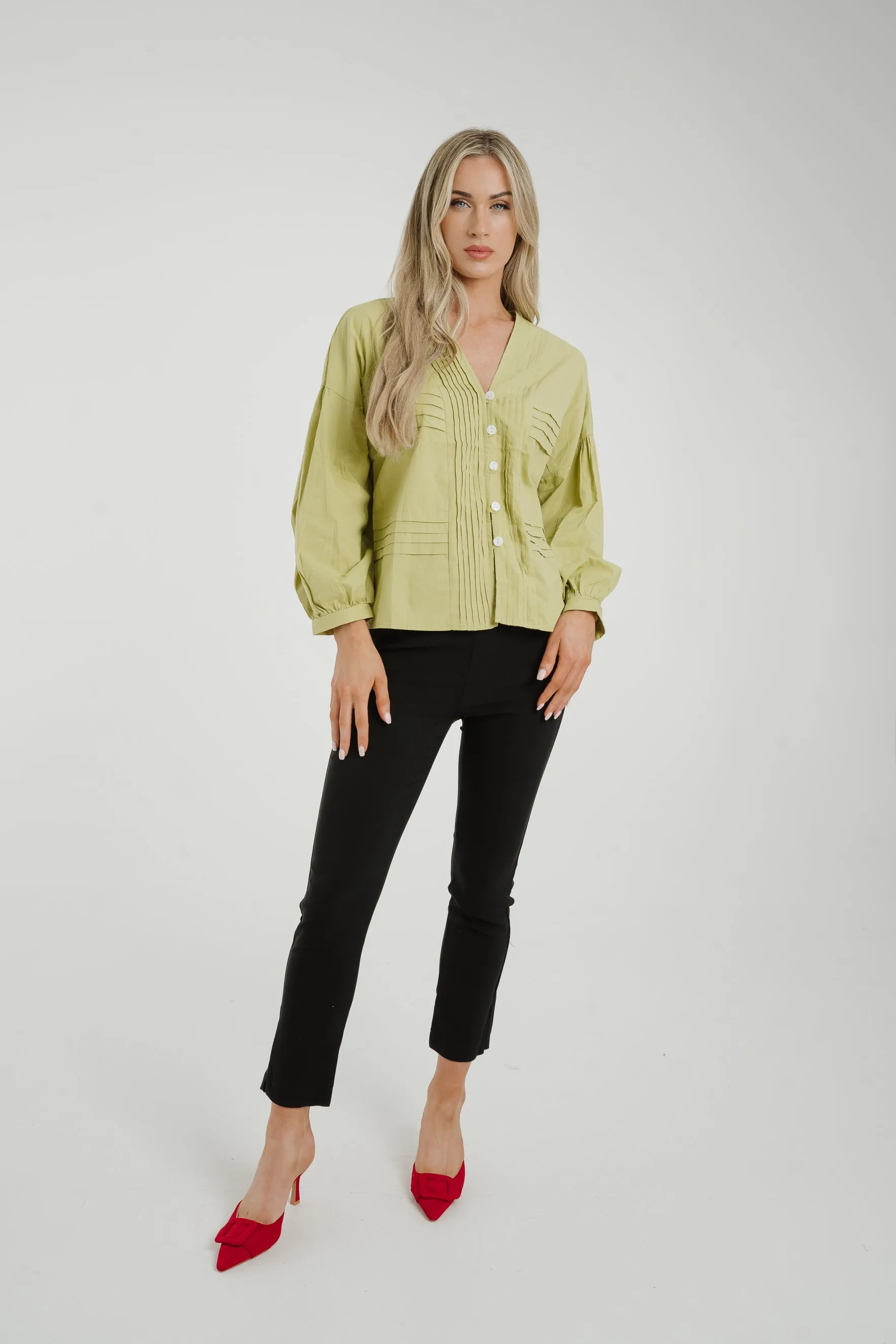 Caitlyn Puff Sleeve Blouse In Olive