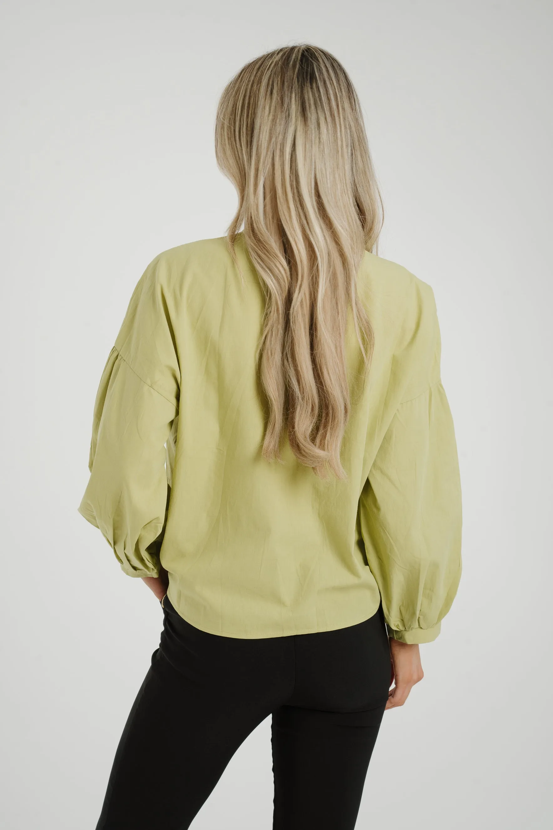 Caitlyn Puff Sleeve Blouse In Olive