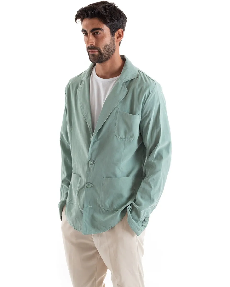 Camicia Uomo Con Colletto Giacca Sahariana Manica Lunga Cotone Verde Acqua GIOSAL-C2458A