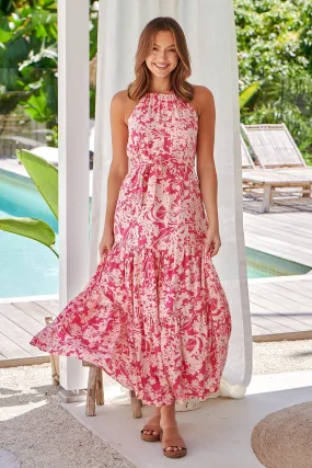 Candie High Neck Pink/Peach Floral Print Maxi Dress