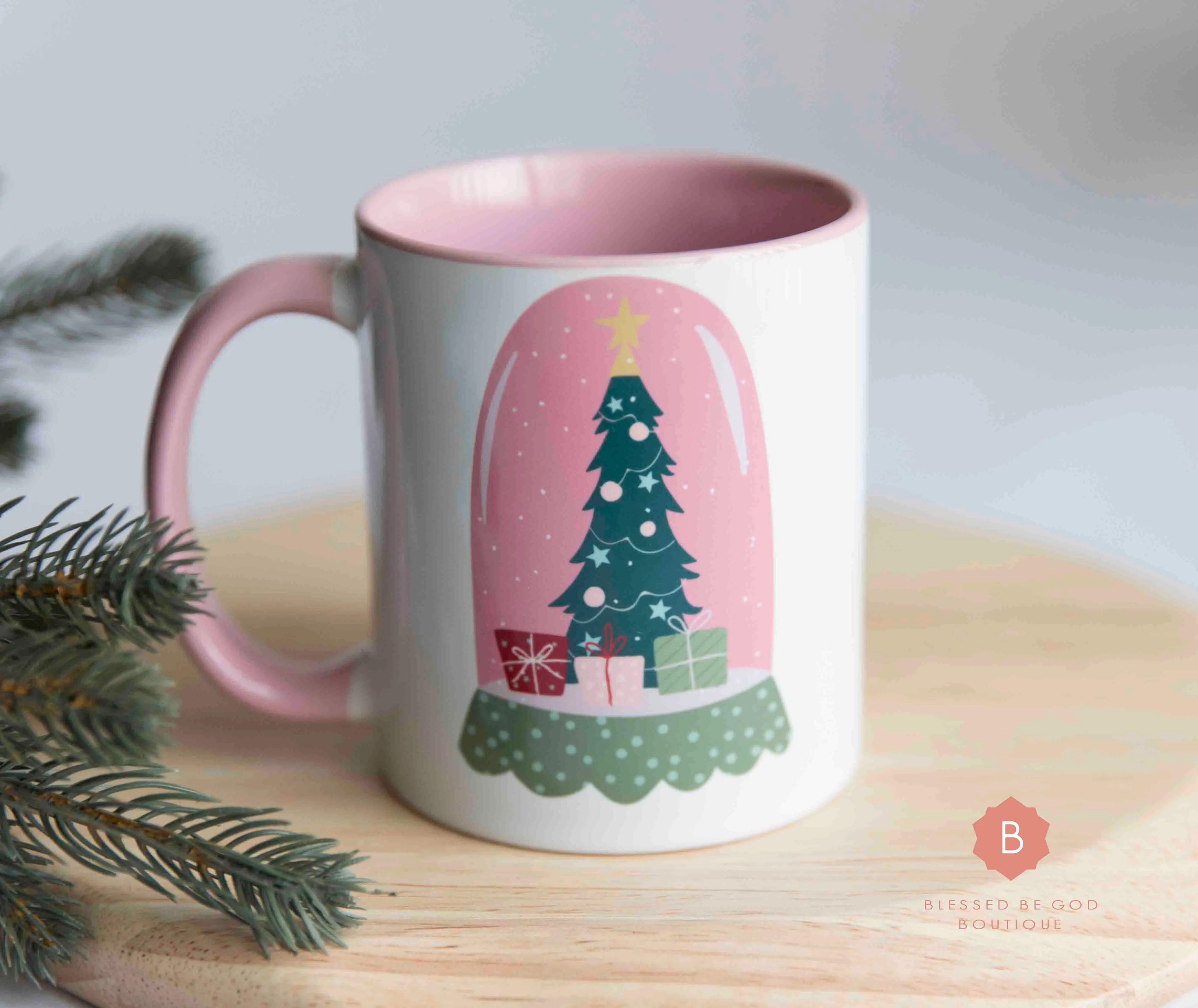 Catholic Christmas Mug, pink