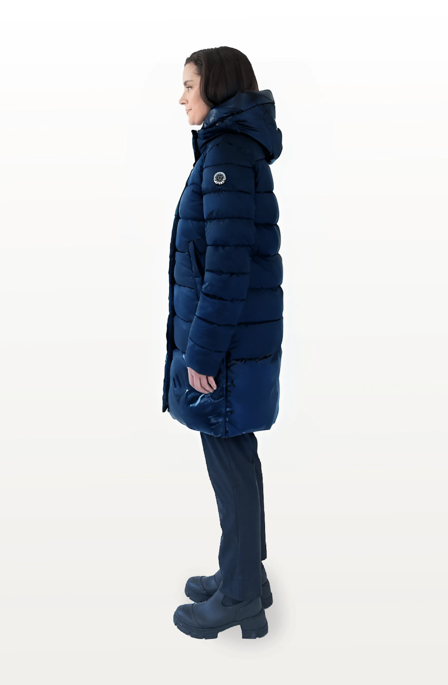 Chepstow Recycled Vegan Long Puffer Jacket | Navy Blue