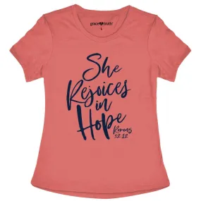 Cherished Girl Grace & Truth She Rejoices in Hope Christian Bright T Shirt