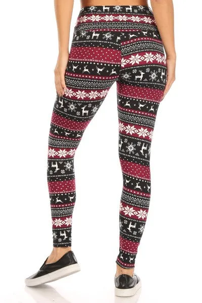 Christmas Fair Isle Reindeer Print Soft Lounge Fleece Lined Leggings Pants