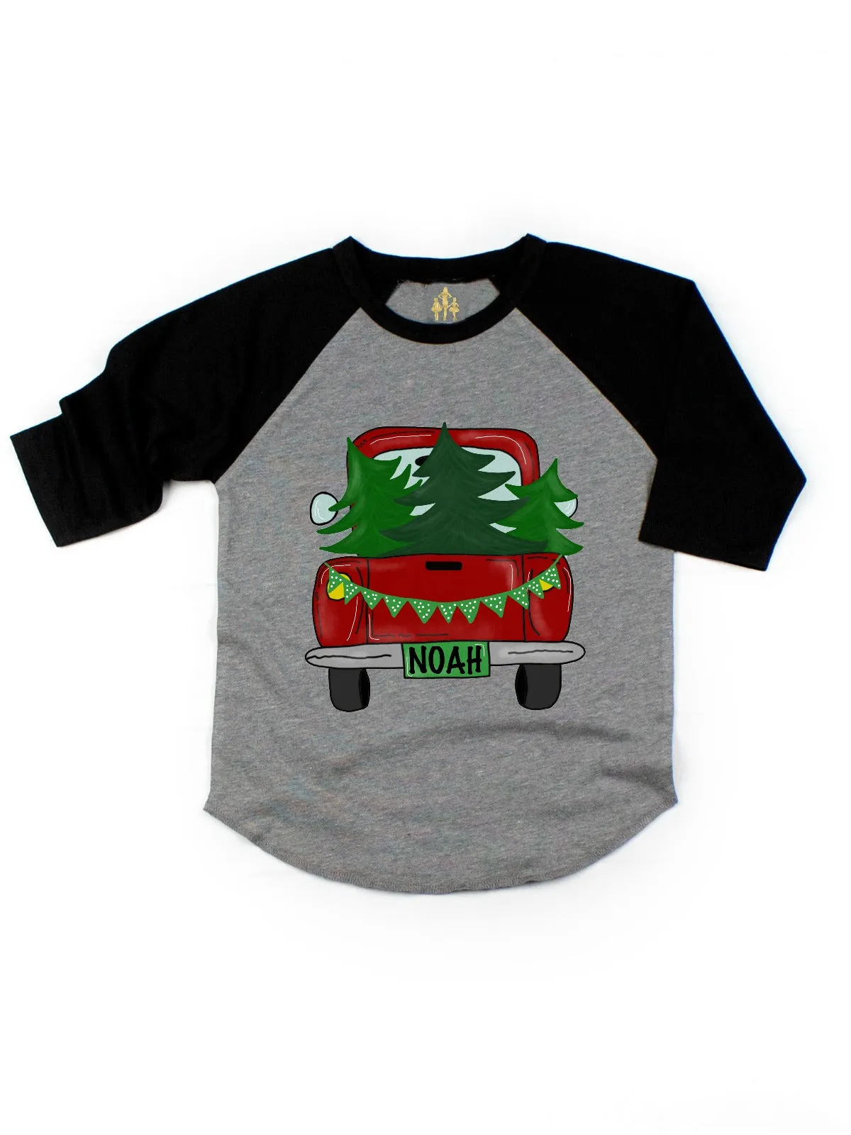 Christmas Tree Truck Raglan Shirt