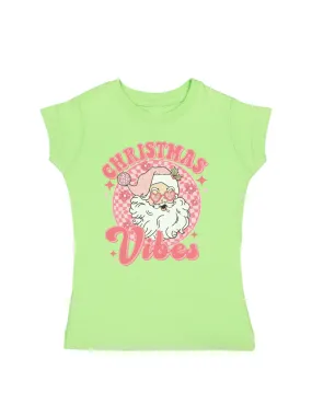 Christmas Vibes Retro Santa Girls Lime Green Shirt