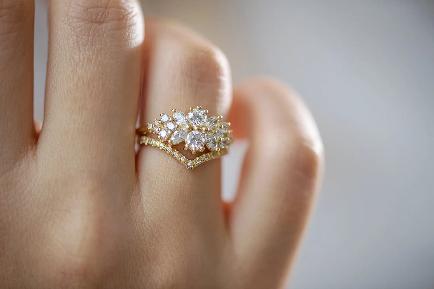 Cluster Engagement Ring with Round Diamonds - Flora