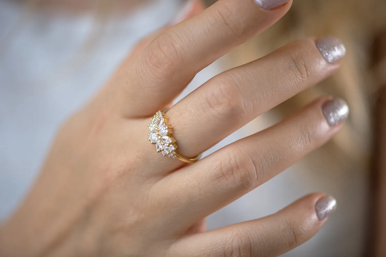 Cluster Engagement Ring with Round Diamonds - Flora