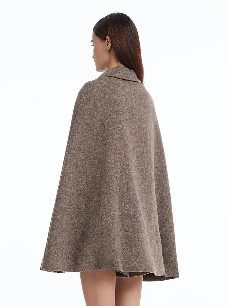 Coffee Brown Washable Wool Cloak And Vest Two-piece Set