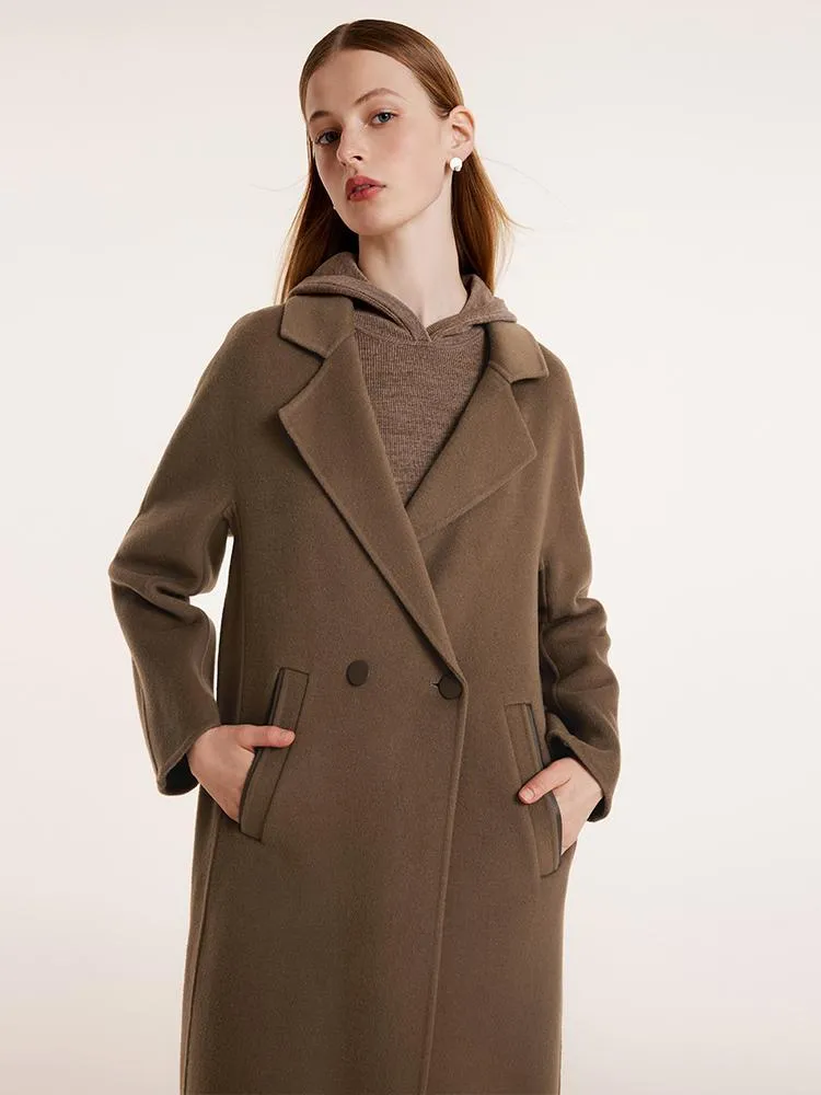 Coffee Tencel Wool Double-Faced Women Coat