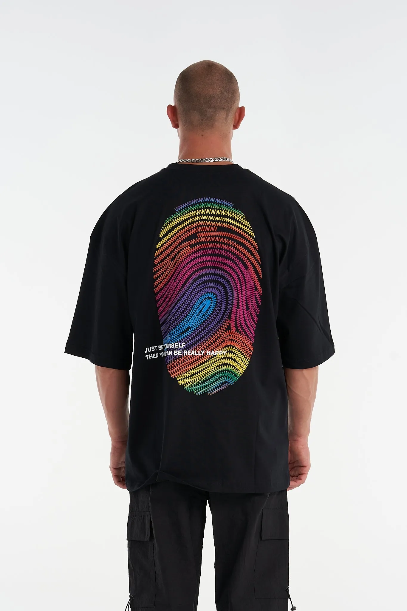 Cosmic Finger Print Oversized Tee Black