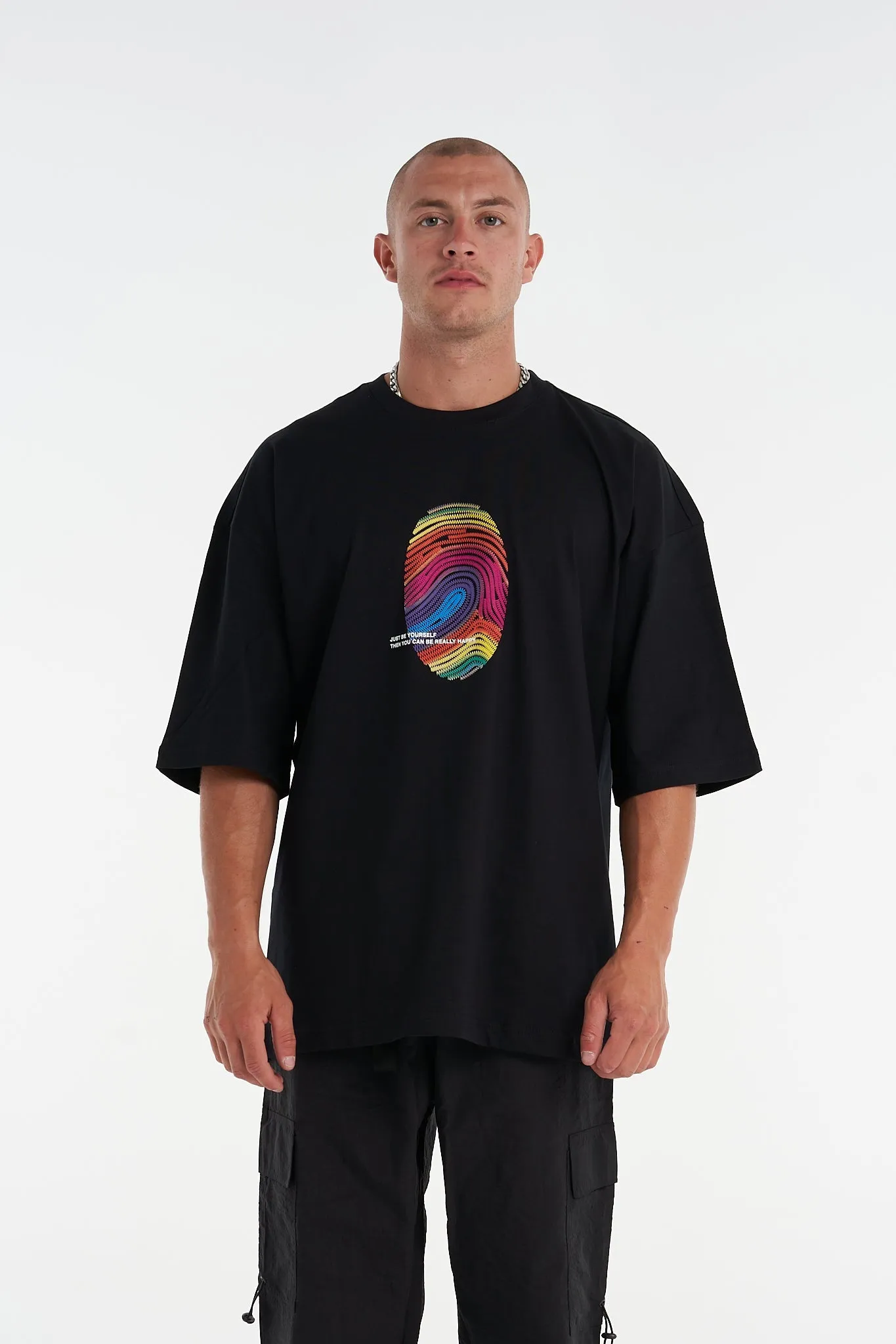 Cosmic Finger Print Oversized Tee Black