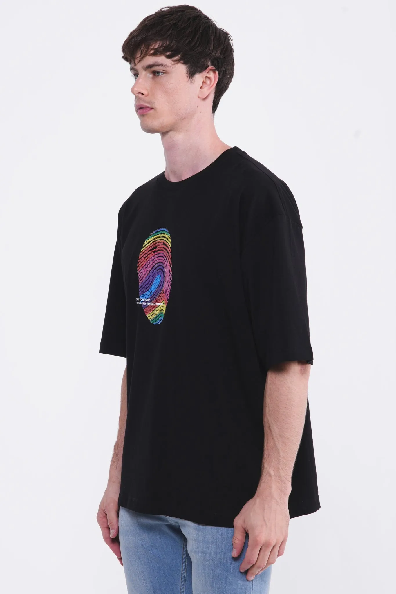 Cosmic Finger Print Oversized Tee Black