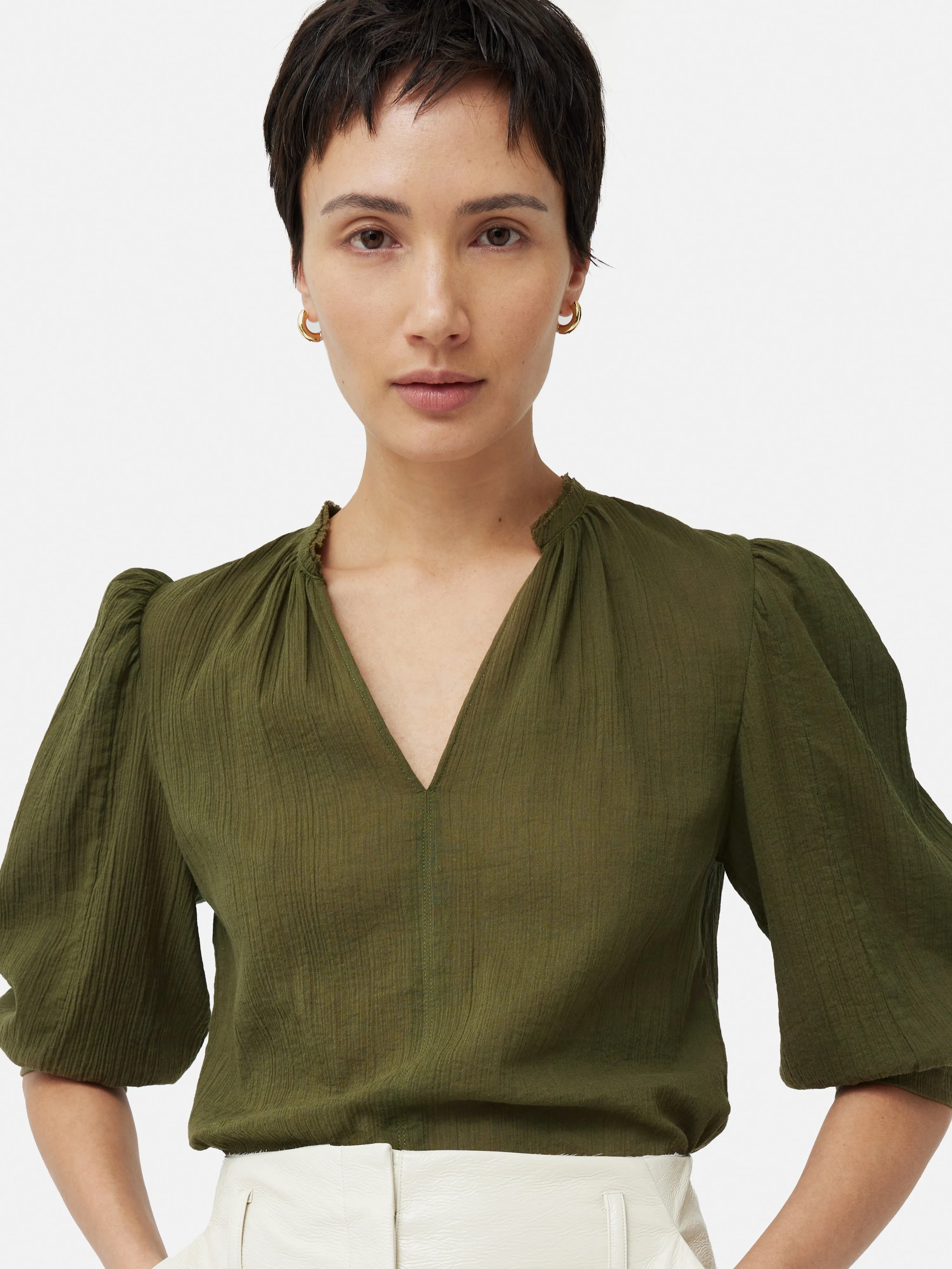 Cotton Crinkle Cicelly Top | Khaki