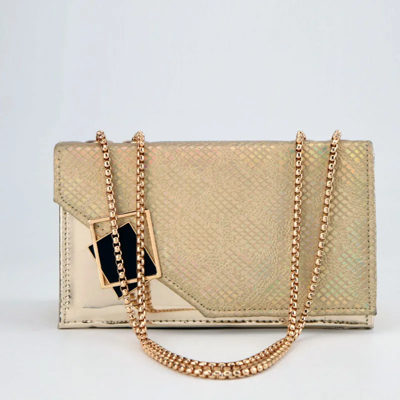 Croc Pattern Flap Open Chain Shoulder Bags