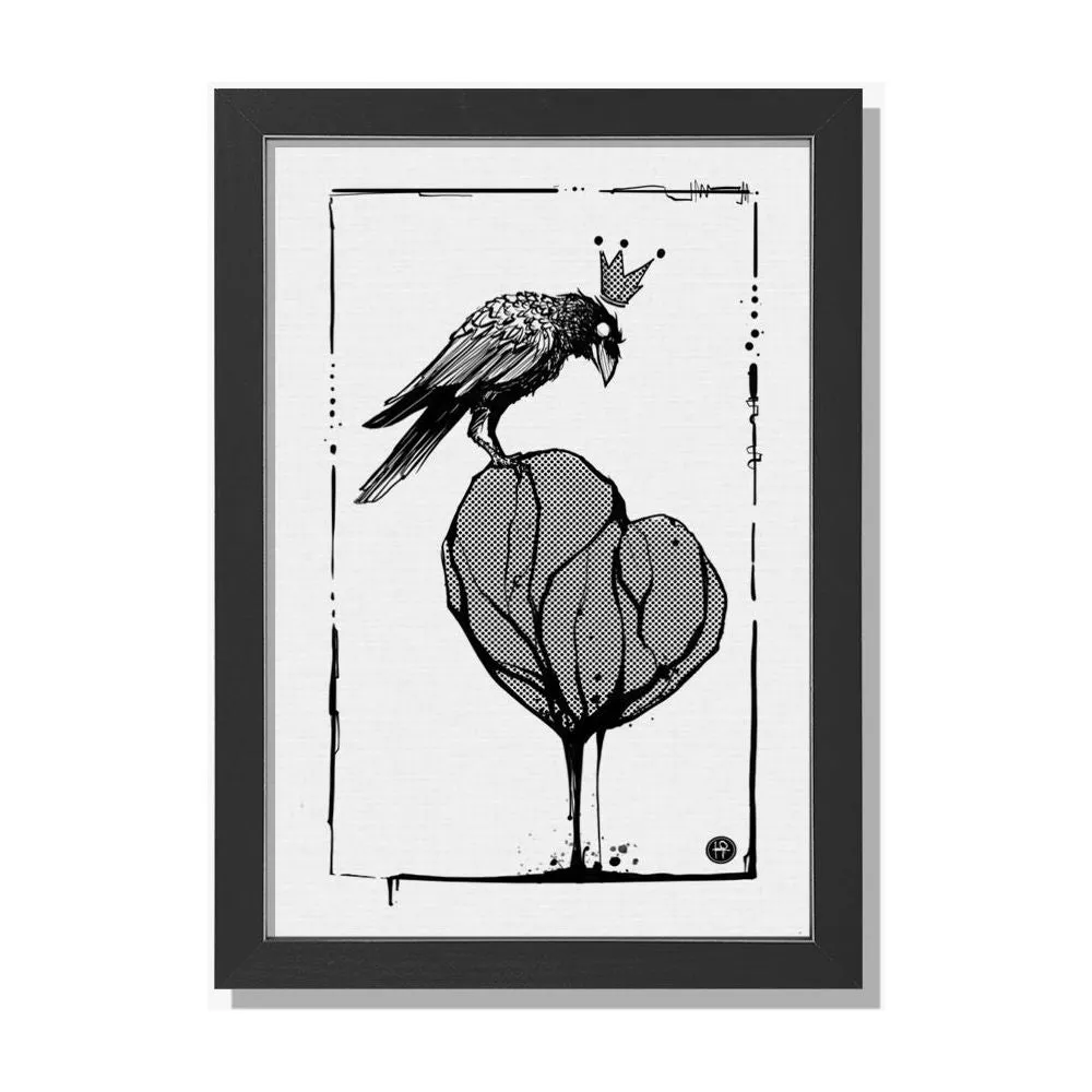 Crow with Heart Framed Print Wall Art