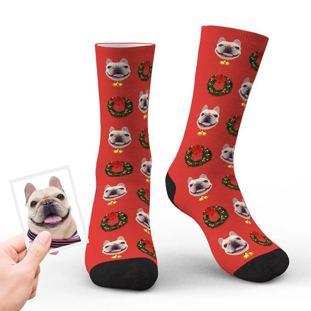 Custom Christmas Socks Personalised Face Funny Socks - Christmas Wreath