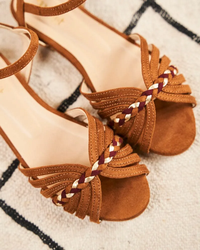 Daffodil Vegan Suede Braid Detail Sandals | Hazelnut