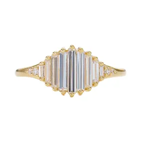 Deco Engagement Ring with Needle Baguette Diamonds - Pond of Light Ring