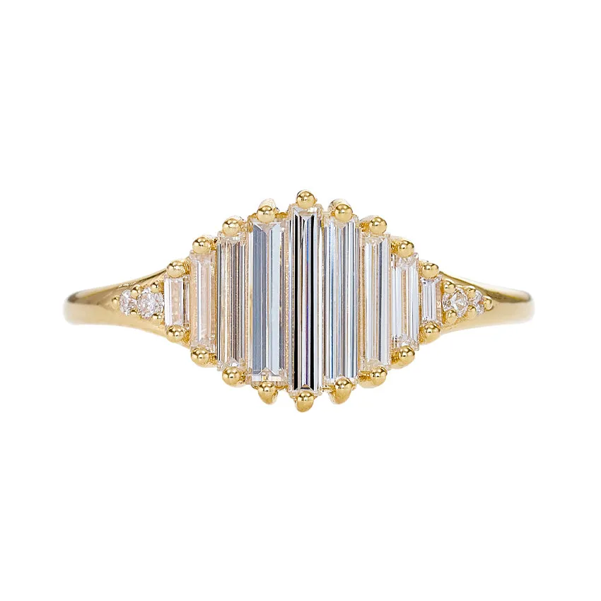 Deco Engagement Ring with Needle Baguette Diamonds - Pond of Light Ring