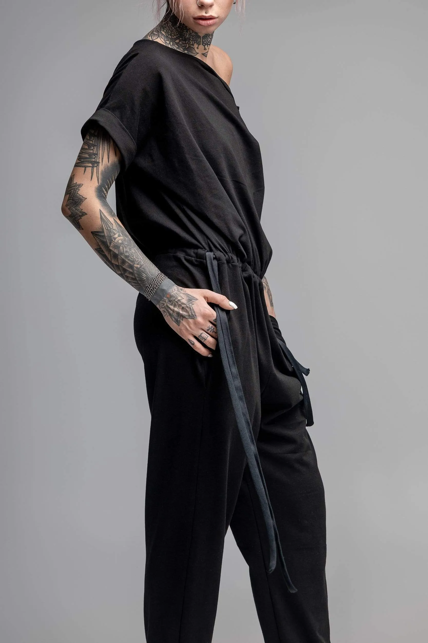 Drawstring-waist jumpsuit