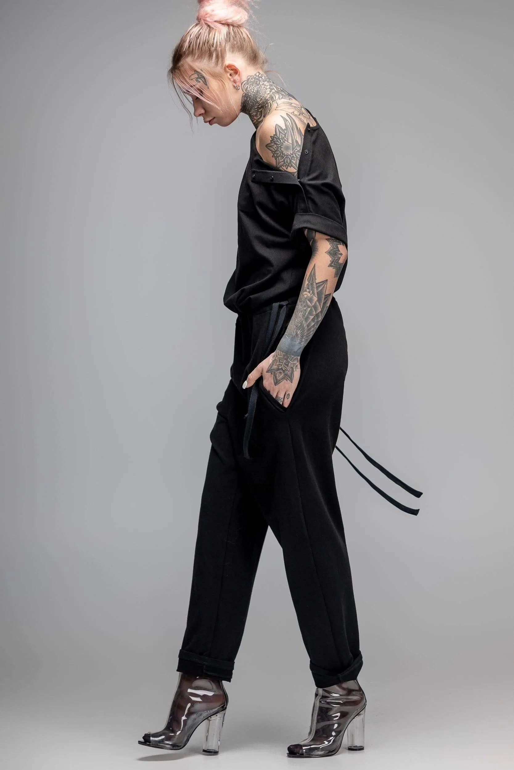 Drawstring-waist jumpsuit