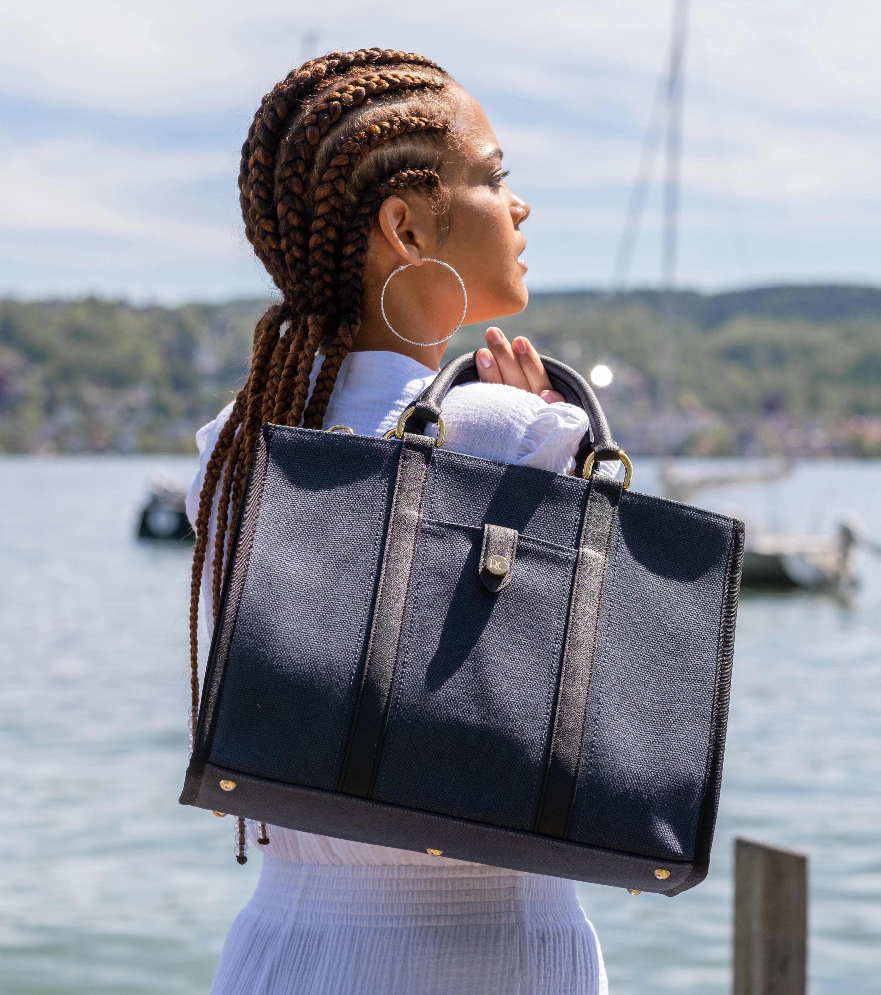 Dune Organic Canvas Tote Bag | Navy & Black