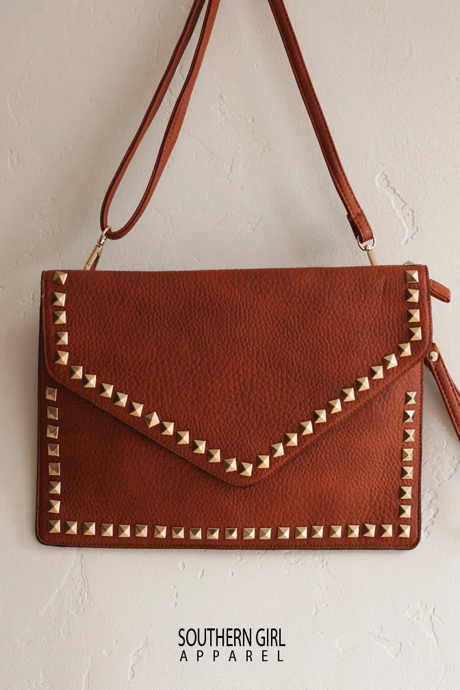 Faux Leather & Studs Crossbody or Clutch Purse