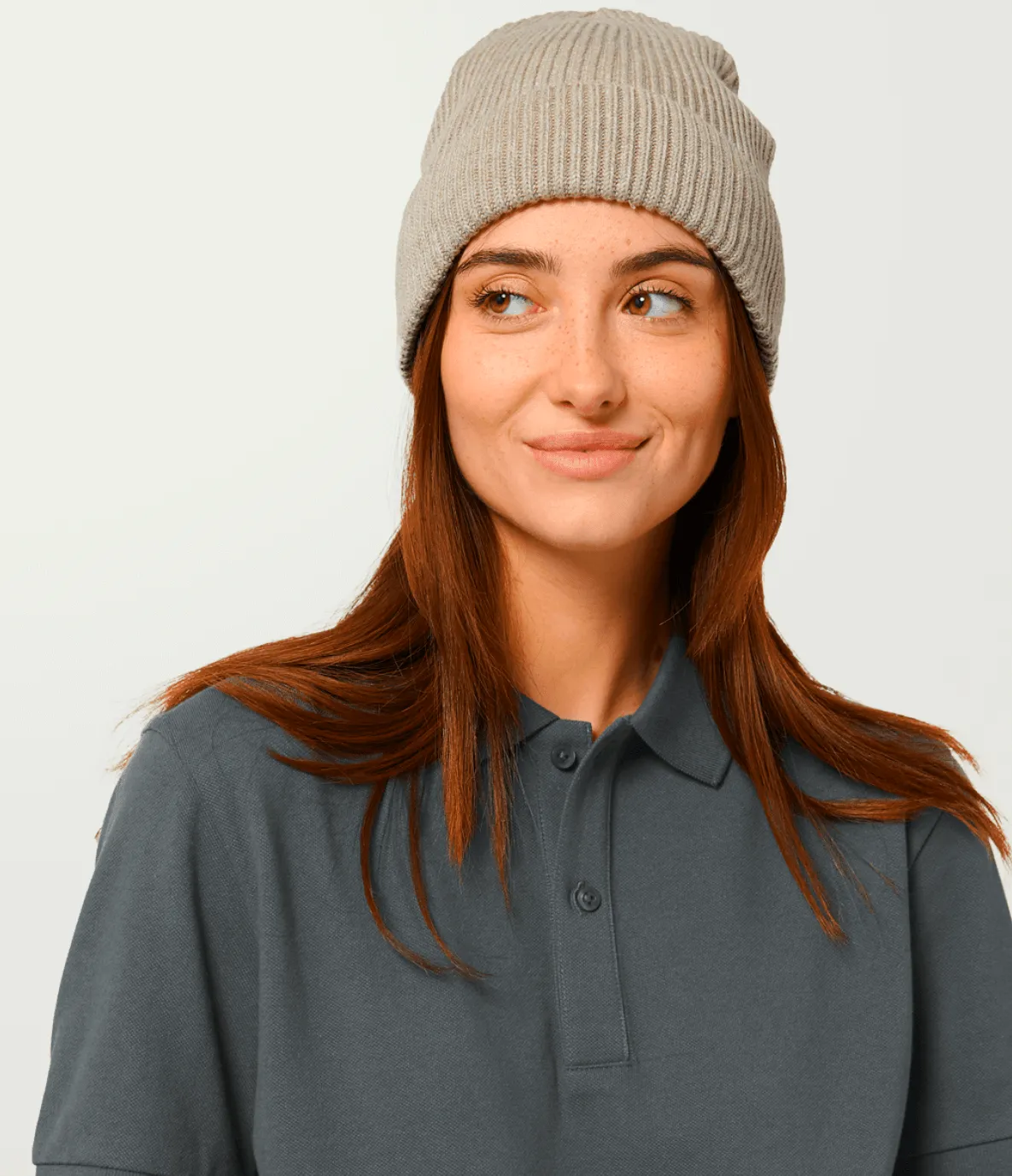 Fisherman Embroidered Organic Cotton Beanie | Heather Sand