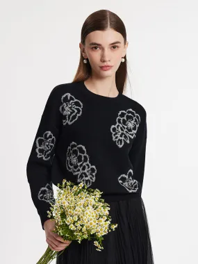 Floral Jacquard Round Neck Women Sweater