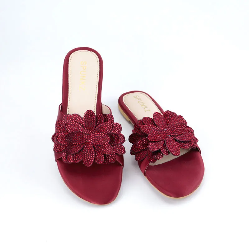 Flower Petal Rhinestone Decor Formal Flat Slippers