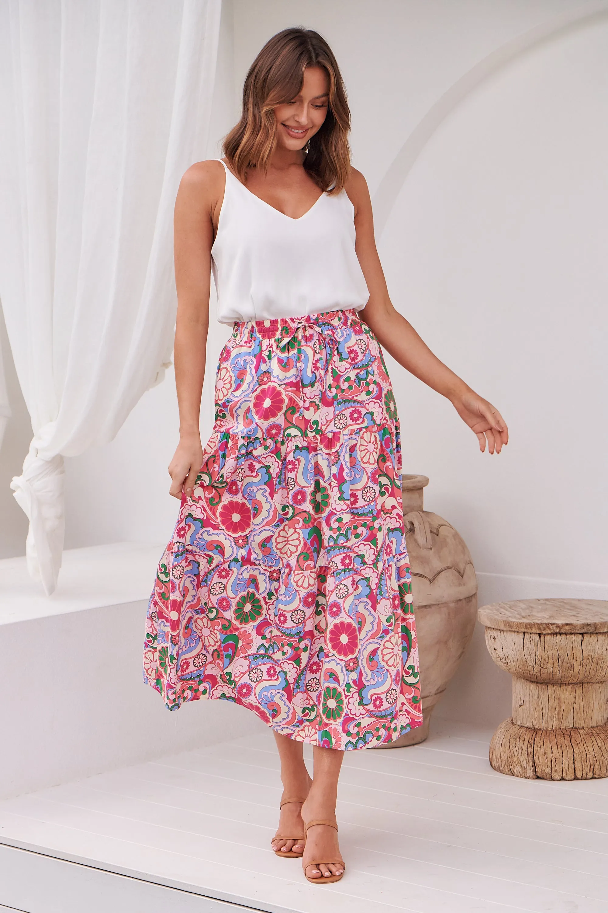 Gaia Pink Floral Boho Maxi Skirt