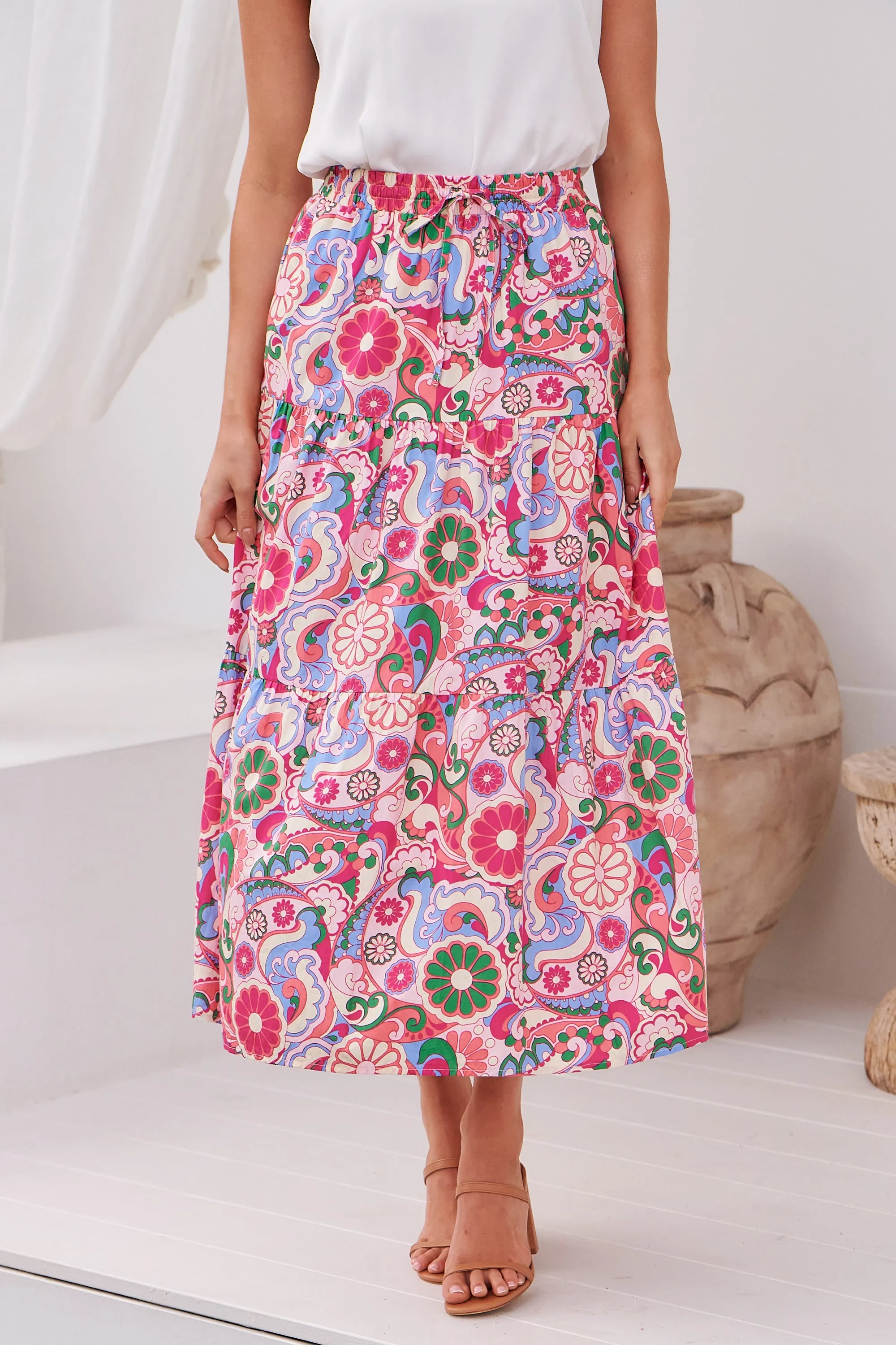 Gaia Pink Floral Boho Maxi Skirt