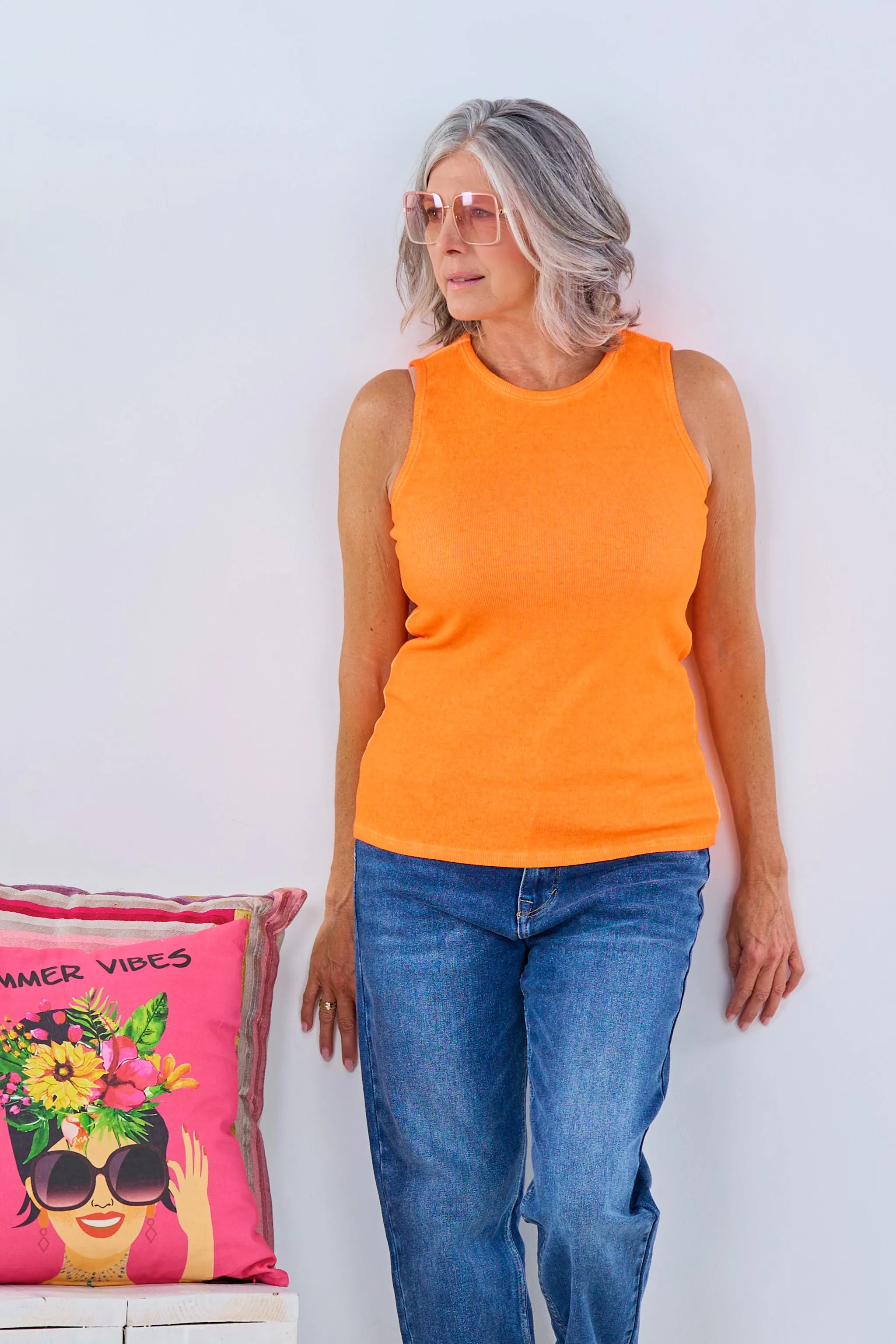 Geripptes Top, neon orange