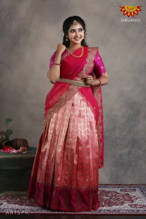 Girls  Summer Mango Half saree | Langa Davani - Pink