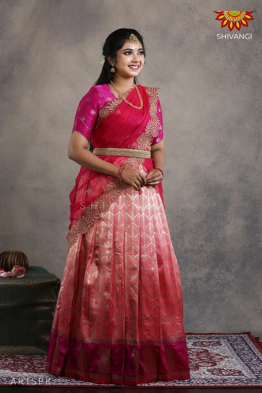 Girls  Summer Mango Half saree | Langa Davani - Pink